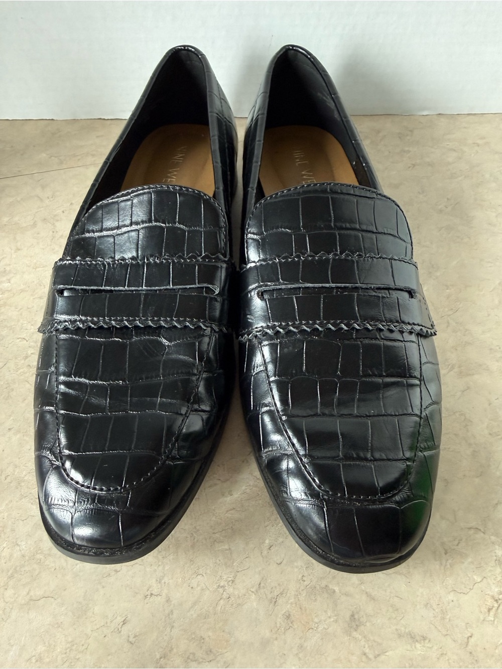 Nine West Black Croc-Embossed Penny Loafers